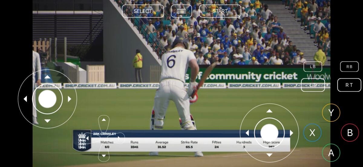 Jio Cloud Gaming Review: I Tested It on Mobile, TV and a 4GB RAM PC — Here's the Honest Truth 8 Cricket 26's on-screen control overlay — analog stick, face buttons, and shoulder buttons all mapped clearly.