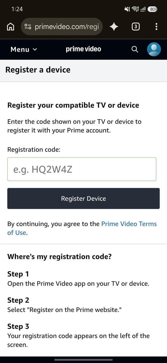 JioHome Free Amazon Prime Lite: Eligible Plans, Activation Steps and TV Setup (Tested on ₹899 AirFiber) 9 Screenshot Register a device page