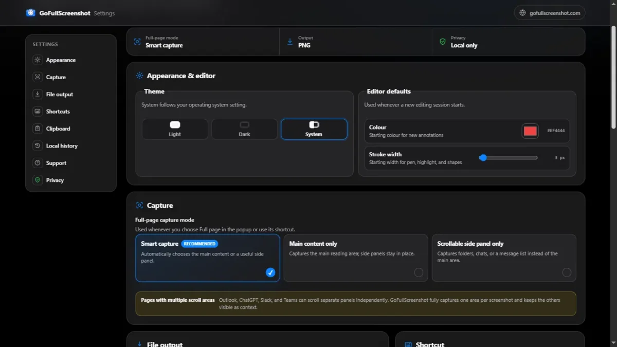 Screenshot : Capture Setting
