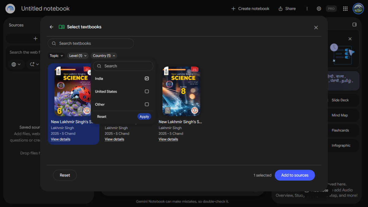 Gemini Notebook Now Has Free Textbooks for Students: I Tested It With an Indian Class 6 Science Book 4 Screenshot 3 books shown In India