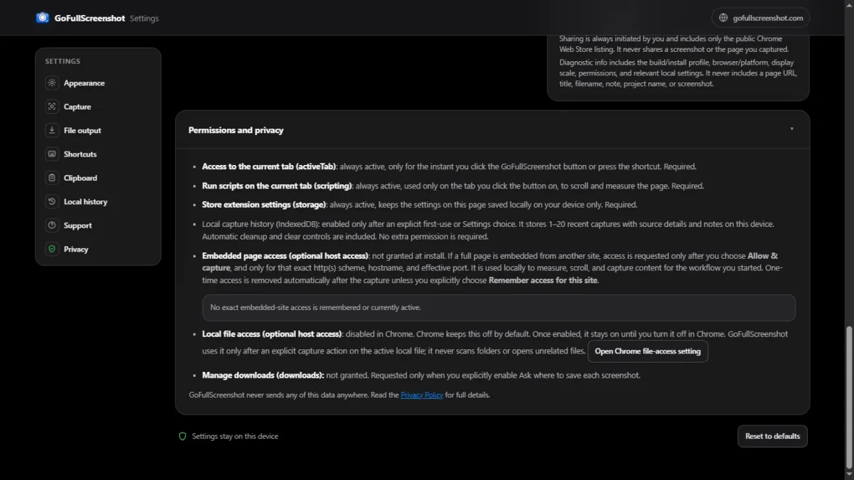 Screenshot : Privacy Policy of GoFullScreenshot