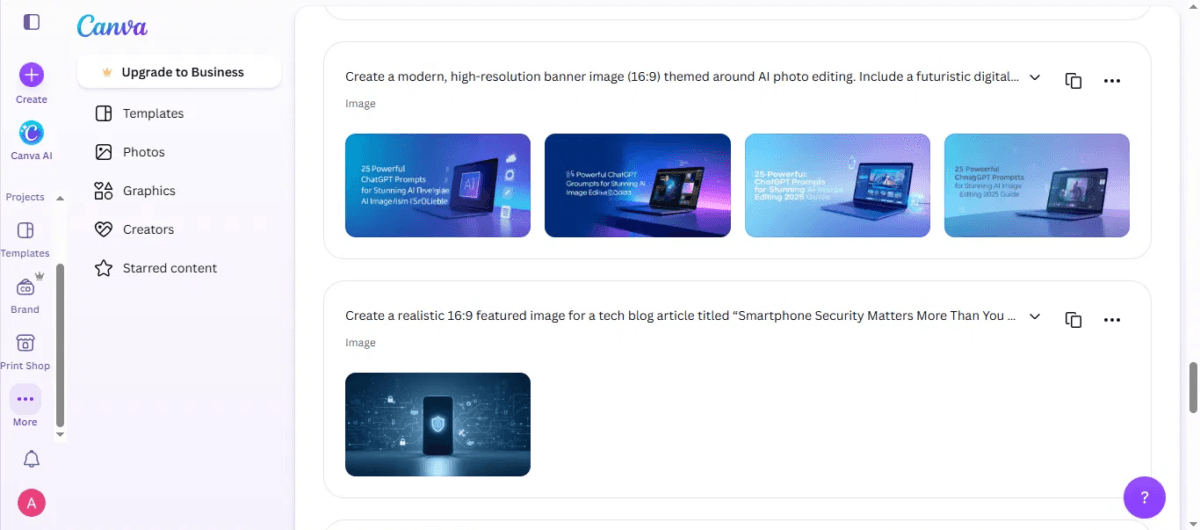 What Is Canva Craft? How It Compares With ChatGPT's Image Generation 6 SCREENSHOT Earlier Canva model, four results