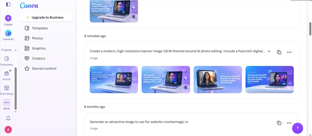 What Is Canva Craft? How It Compares With ChatGPT's Image Generation 8 SCREENSHOT Craft, four results for the same prompt