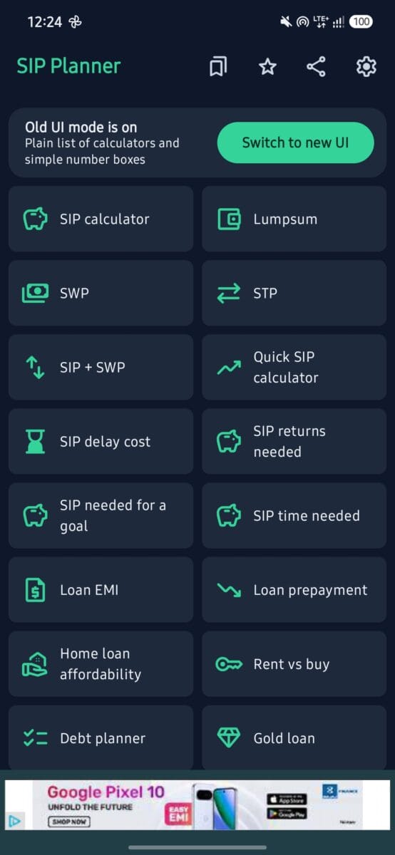 SIP Planner & SIP Calculator App Review (2026): Features, Accuracy, Pros & Cons 16 Screenshot : Old UI of SIP Planner & SIP Calculator