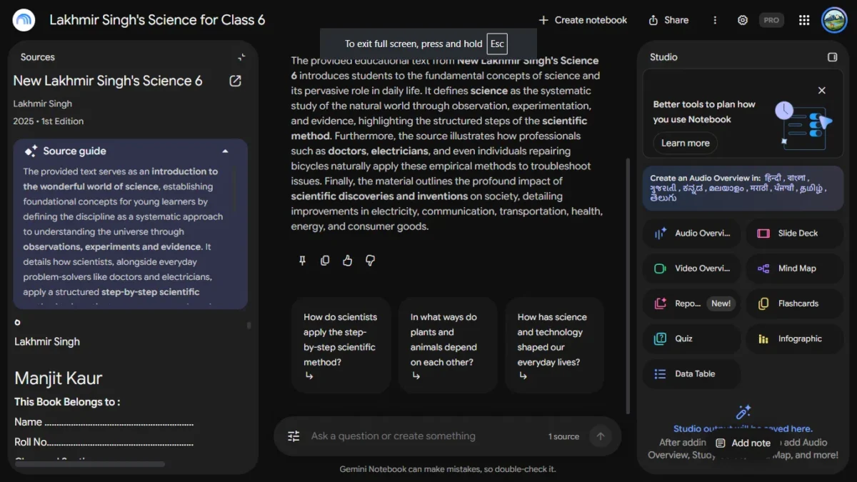 Gemini Notebook Now Has Free Textbooks for Students: I Tested It With an Indian Class 6 Science Book 6 Screenshot of Book Added from source