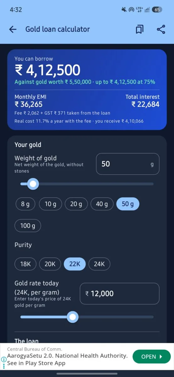 SIP Planner & SIP Calculator App Review (2026): Features, Accuracy, Pros & Cons 10 Screenshot_Gold Loan Calculation 1