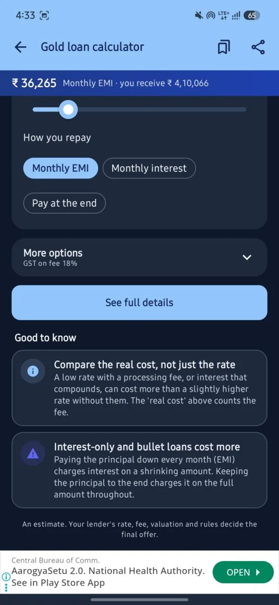 SIP Planner & SIP Calculator App Review (2026): Features, Accuracy, Pros & Cons 11 Screenshot_Gold Loan Calculation 1